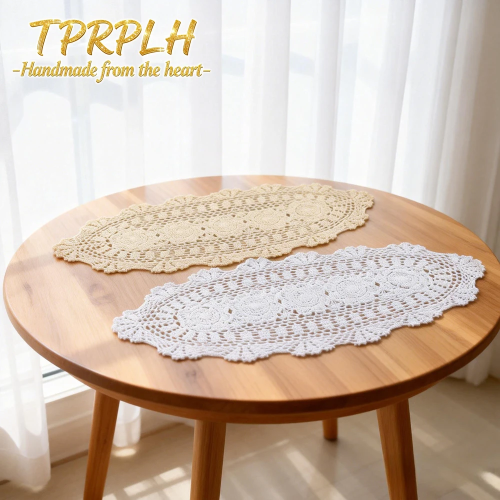 30*60/70/130cm Handmade Cotton Crocheted Tablecloth Lace Doilies Table Runner Home Coffee Shop Table Mat Decoration photo props