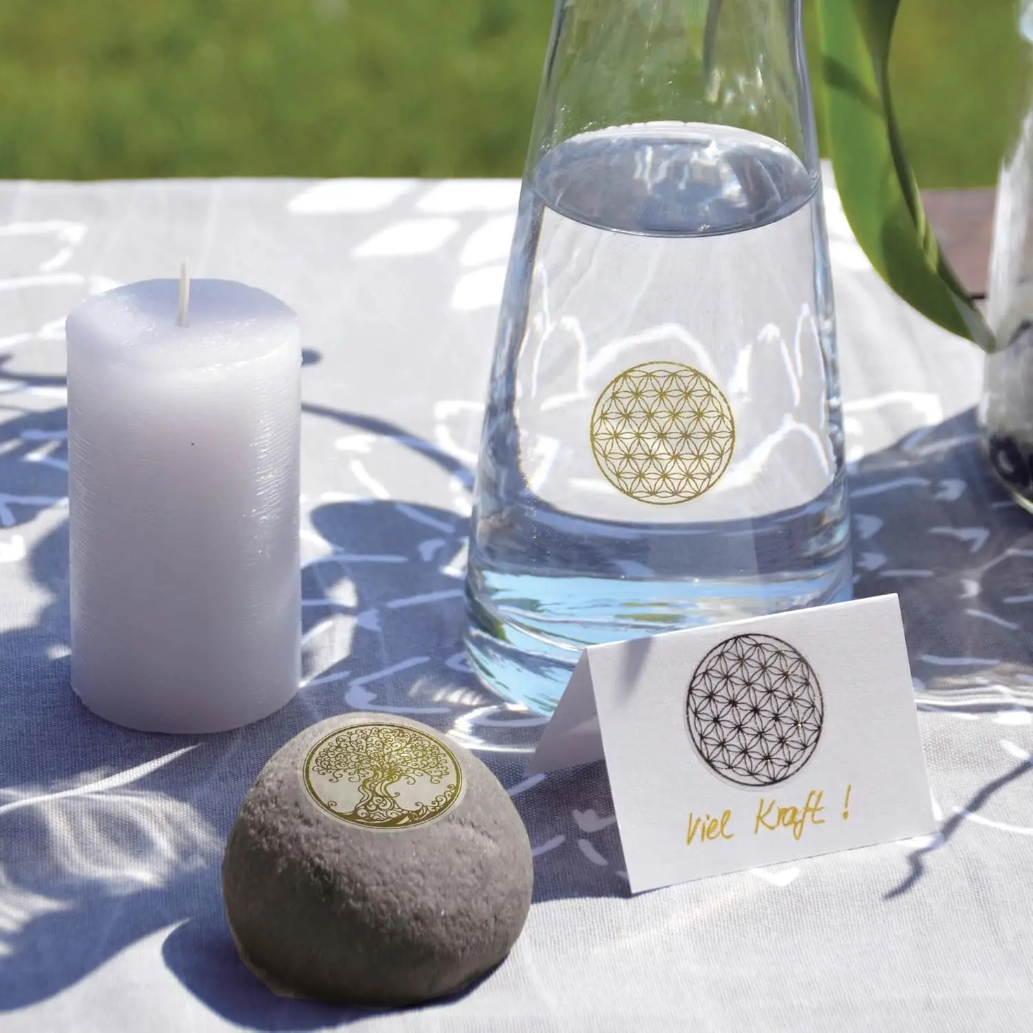 ملصقات زهرة الحياة، ملصقات طاقة زهرة الحياة الذهبية، PVC ذاتية اللصق، ملصقات مجوهرات كريستالية شفافة