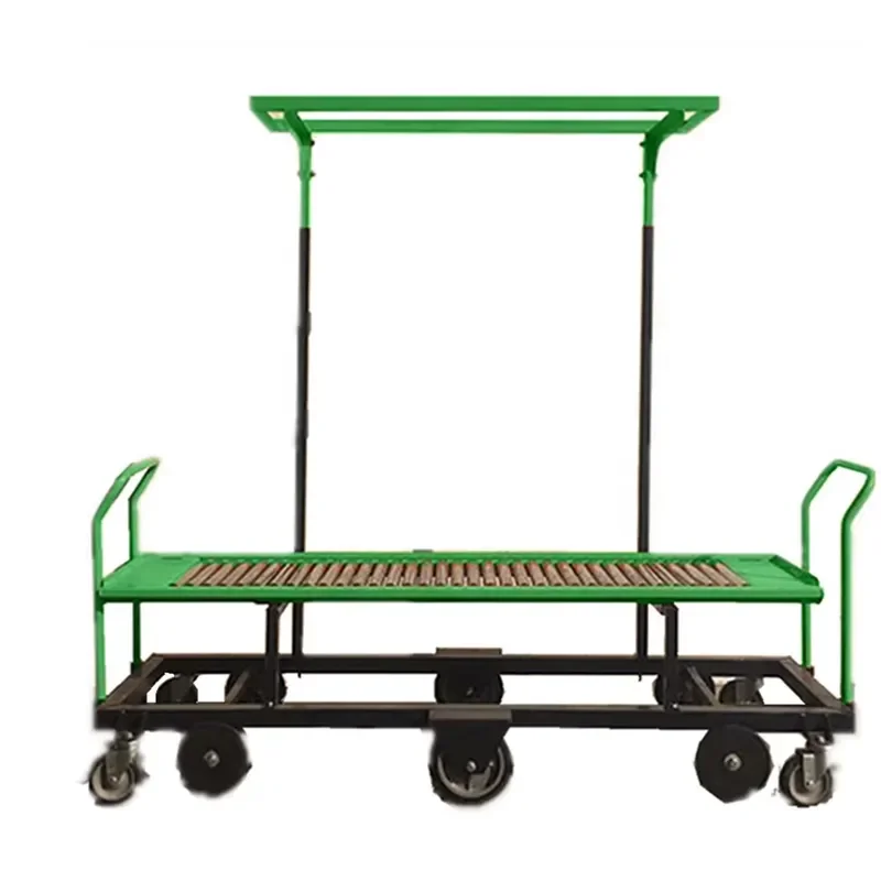 Large Harvest Double-Deck Tomato Picking Steel Trolley PE Greenhouse Equipment