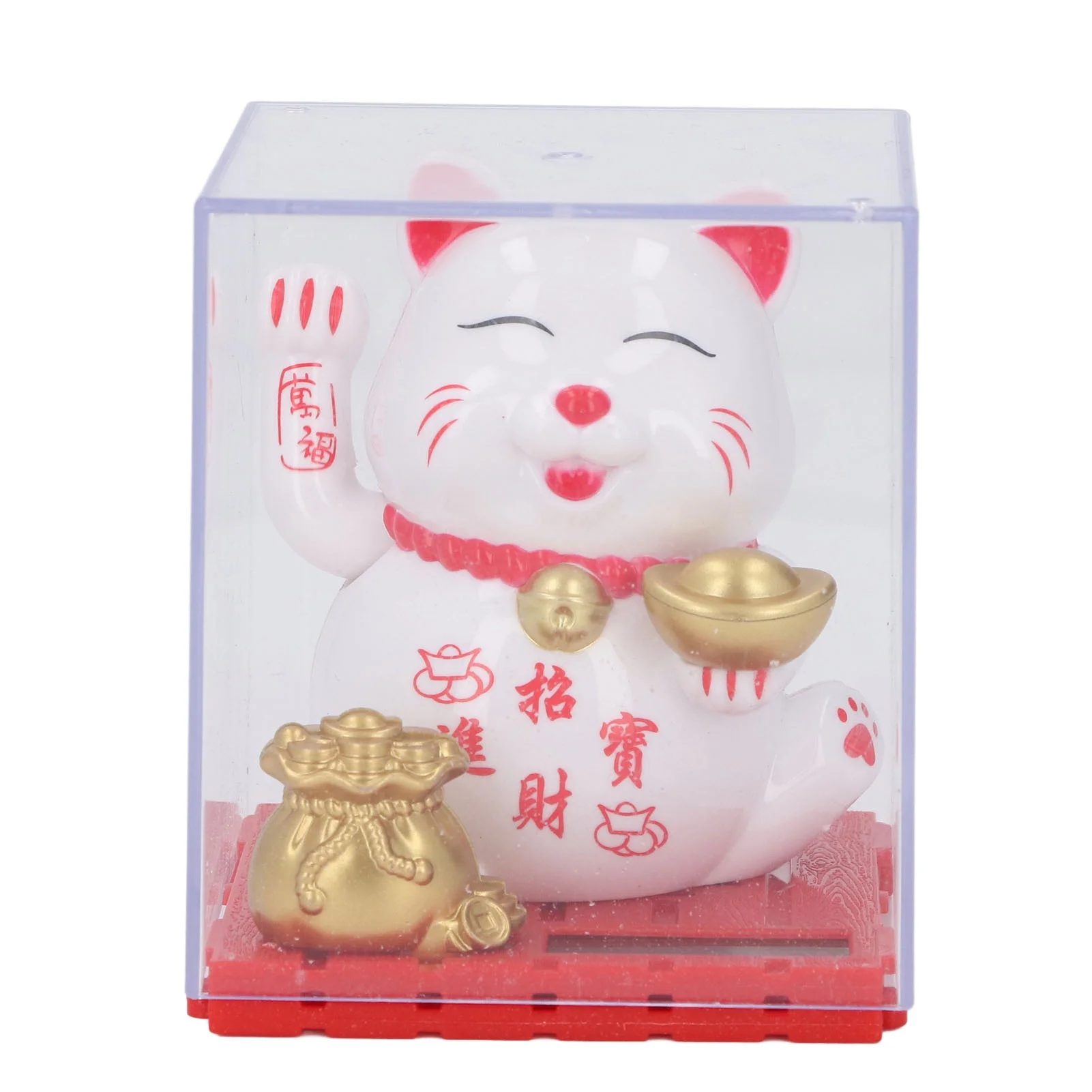 Lucky Cat Waving Arm Vivid Lovely Chinese Cat Solar Fortune Cat Statue Decoration for Decorating Front Desk Car Business Opening