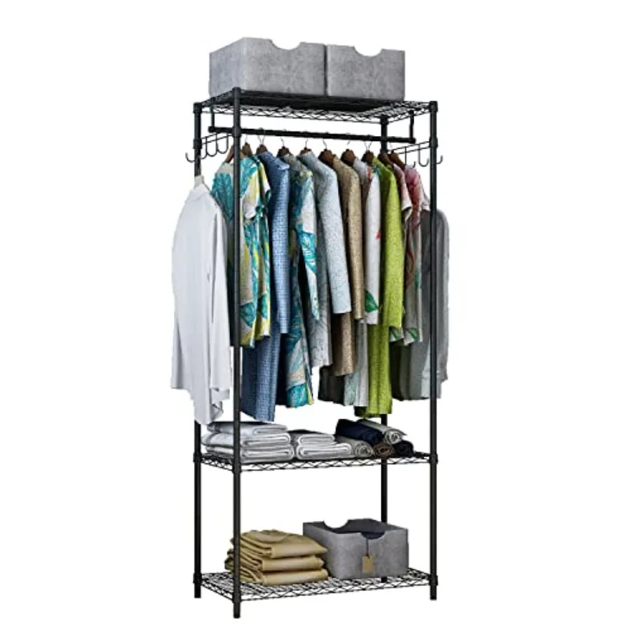 

3 Tiers Heavy Duty Clothing Rack, Metal Garment Rack Coat Rack, Clothes Rack with 2 Side Hooks, Hanging Adjustable Garment Rack