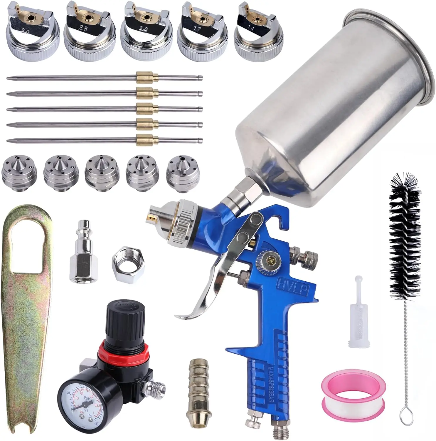 

HVLP Automotive Gravity Feed Paint Gun Kit with 5 Nozzles, 1000cc Aluminum Cup for Auto and Car Painting
