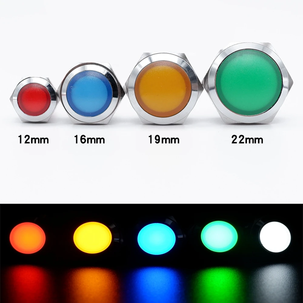 12mm 16mm 19mm 22mm LED Metal Indicator Light Signal Lamp With Wire 6V 12V 24V 220V Red Yellow Blue Green White Bicolor Tricolor
