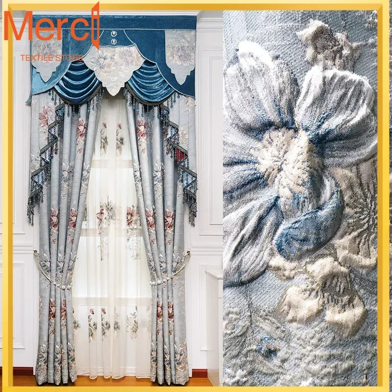 European-style High-precision Embossed Embroidered Luxury Blackout Elegant Window Curtains For Living Dining Room Bedroom Villa