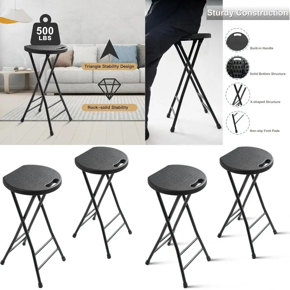 

Portable Folding Stool with Handle, Non-Slip Feet, 500 lbs Capacity, Suitable for Indoor & Outdoor Use, Kitchen, Game Room (13×1
