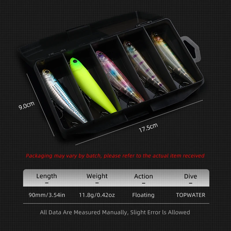 ماجيك وركس الصيد إغراء كيت 5 قطعة/صندوق قلم رصاص السحر توبواتر 90 مللي متر 11.8 جرام المياه العذبة Wobblers المشي الكلب العائمة الطعم الاصطناعي