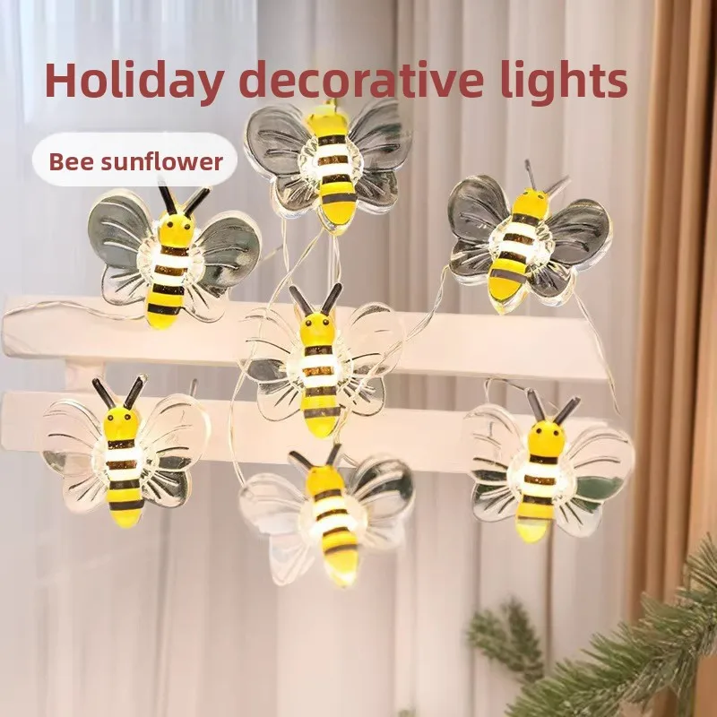 3/1M LED Bee Lights String Battery Powered Outdoor Waterproof Fairy Garland Lamp For Festival Christmas Garden Bedroom Decor