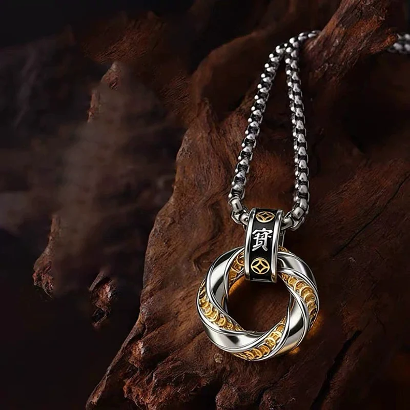 Mobius Necklace for Men Light Luxury Niche Design Copper Coins Double Circle Necklaces Trendy Sweater Chain KOFSAC