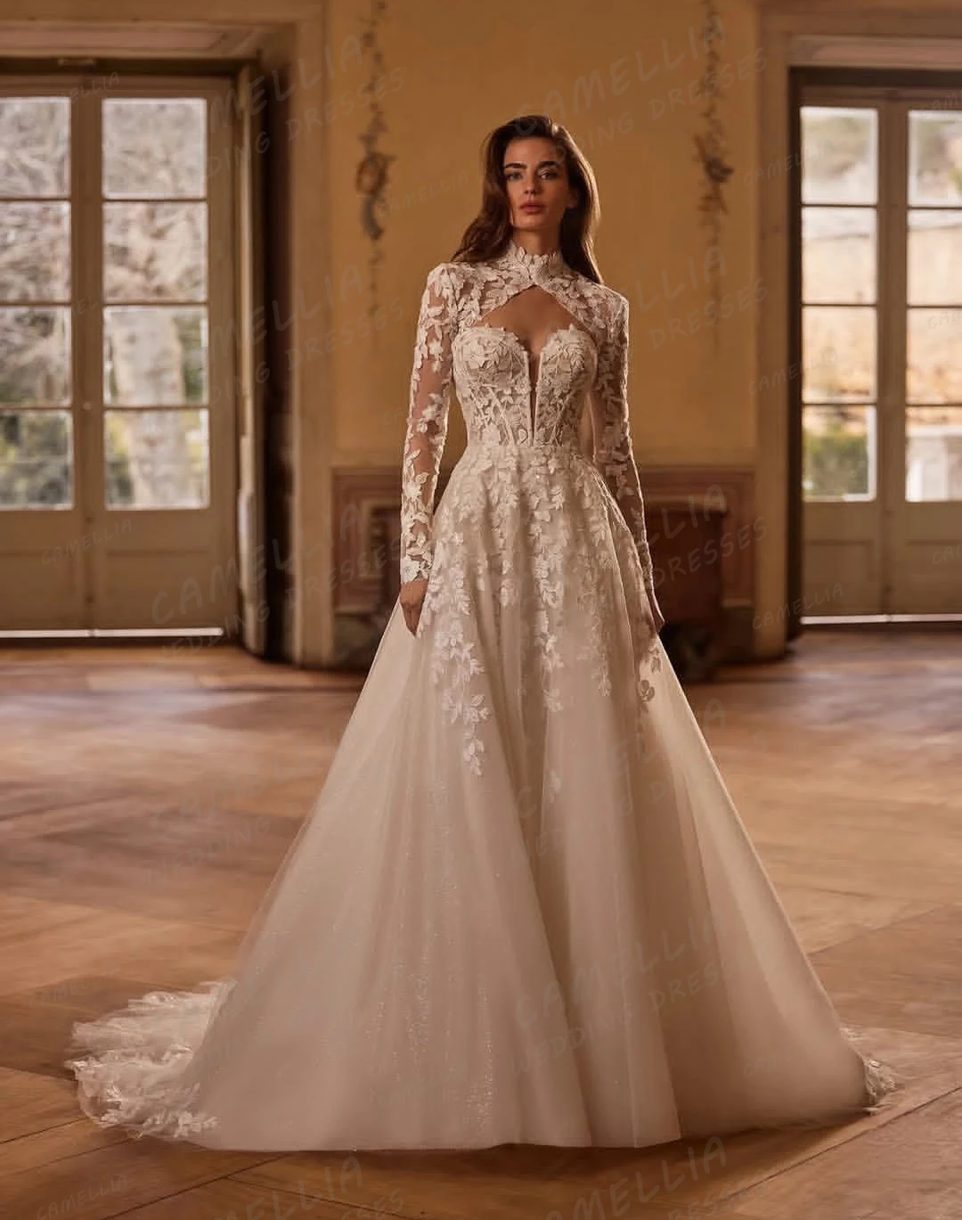 Exquisite Lace A Line Wedding Dresses Women's Formal Long Sleeve Bridal Gowns Sweetheart Vestidos De Novia Tulle Customized 2026