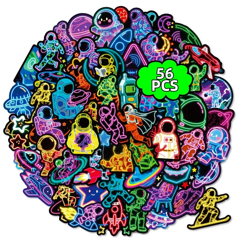56 Stück Cartoon Persönlichkeit Neon Astronaut kreative Doodle dekorative Aufkleber