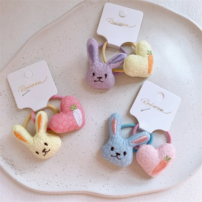 

Cute Stuffed Cotton Bunny Carrot Heart Hair Ties for Little Girls Elastic Soft Non Slip Ponytail Holders Daily Hair Accessories