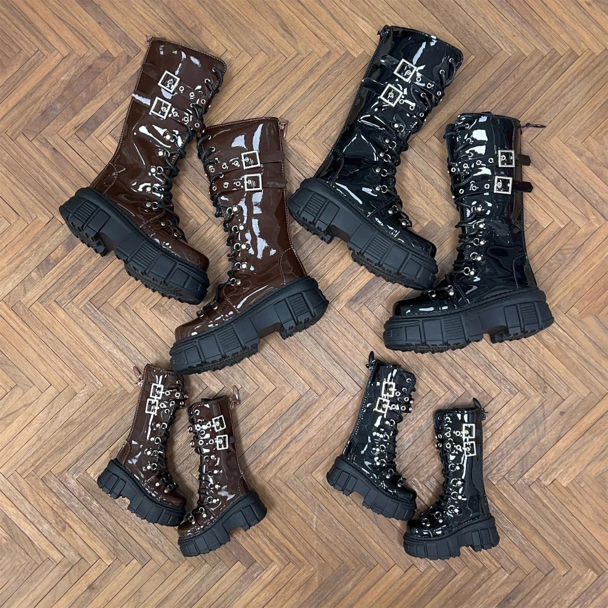 1/4 ID75 Knee-high Chunky-heeled Boots In Stock BJD Doll Shoes Boys Girls Black Brown Glossy Leather High Boots Doll Accessories