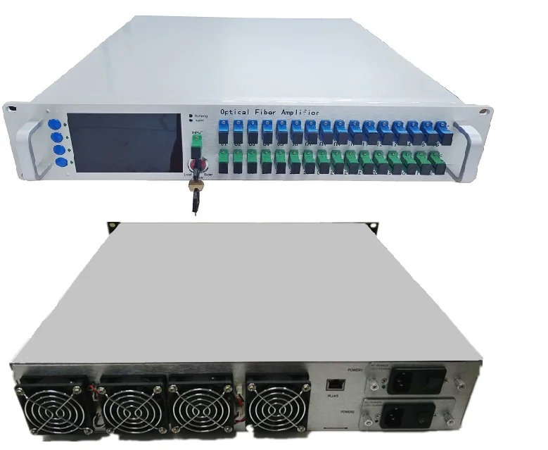 2U XGPON 1550nm optische versterker 10G XGS-PON CATV EDFA WDM 16 poorten CATV combiner voor FTTH triple play netwerk