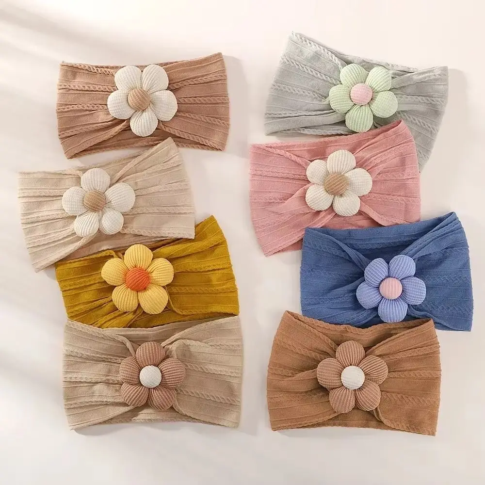 

Cute Flower Infant Baby Wide Headband Nylon Elastic Newborn Head Wrap Soft Stretchy Baby Girl Headscarf