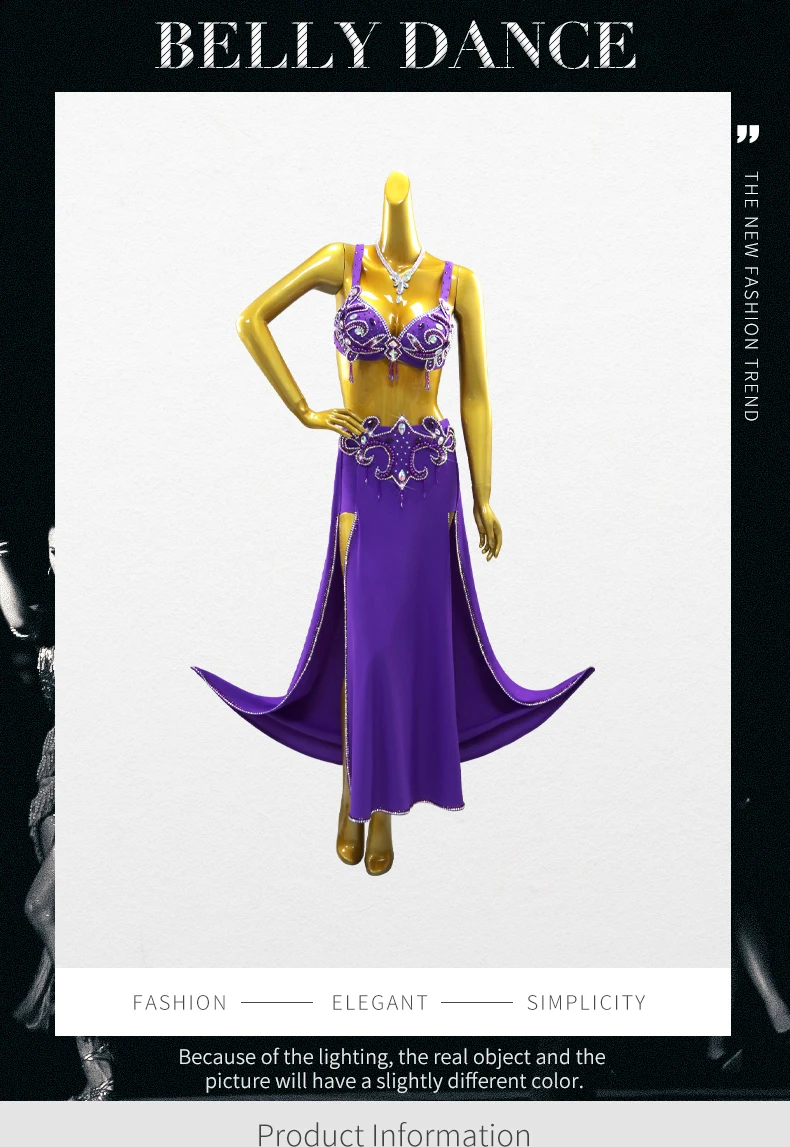 Damen Abend-Bauchtanzkleid, langer Rock, Tanzanzug, Tanzkleidung, orientalisches Bühnenkostüm, Bauchtanz-Performance-Outfit, Übungskleidung für Mädchen – Detail 2