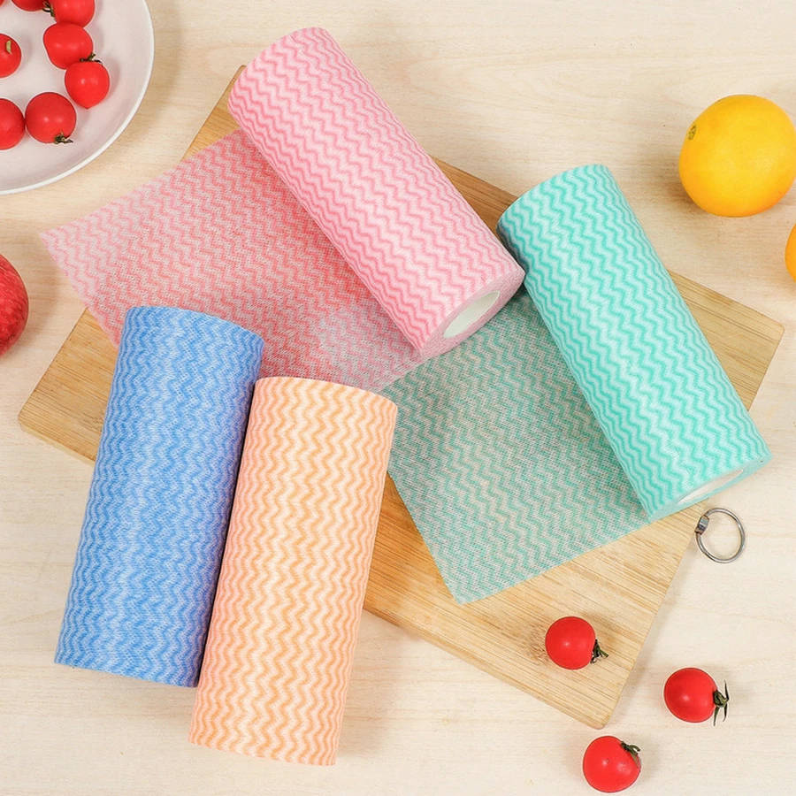 

50PCS/Roll Reusable Kitchen Cleaning Rags Lazy Rags Scouring Pad Disposable Dish Towels Non-Woven Cleaning Rags Cleaning Tool