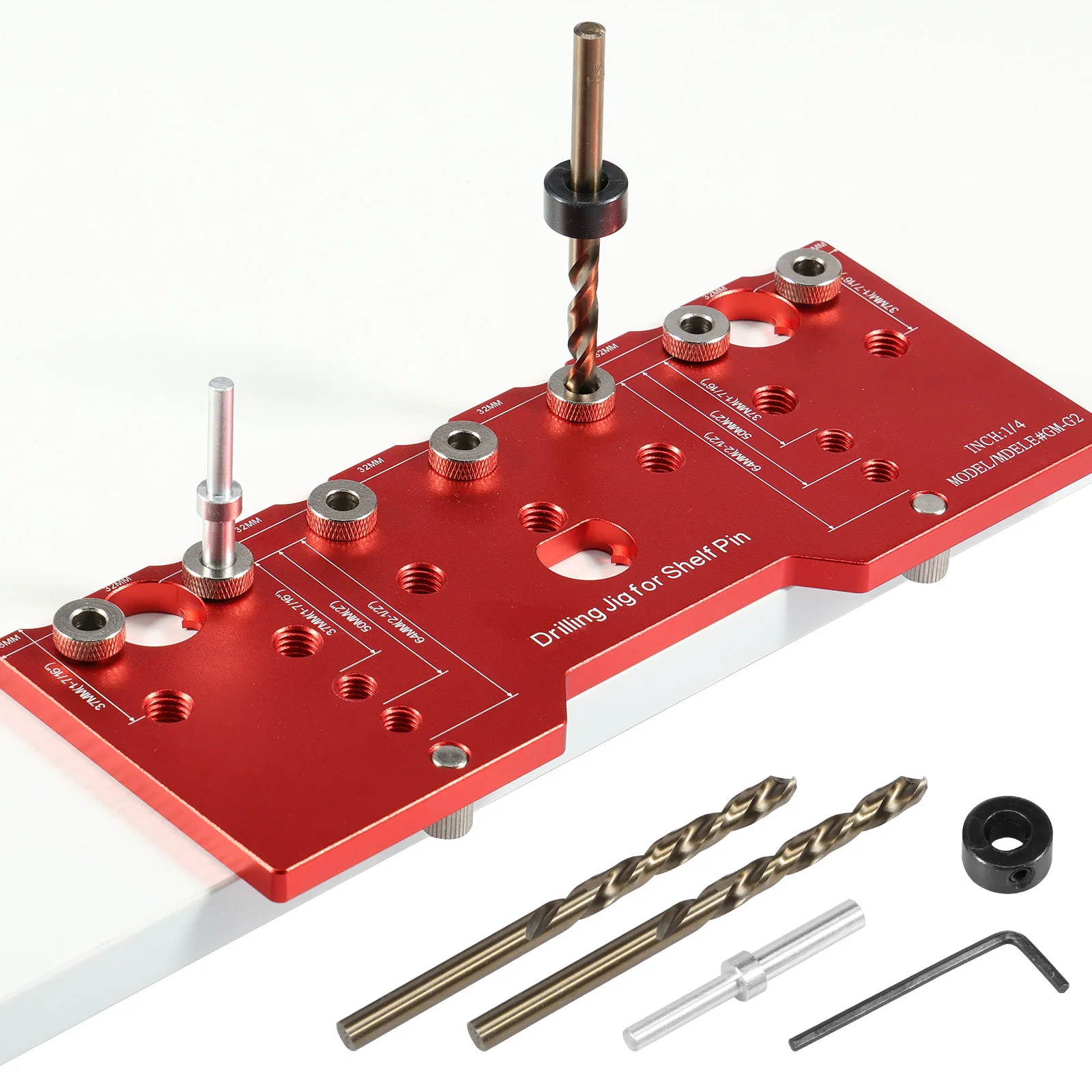 Nowość Pin Jig 1/4 Cal półka aluminiowa prowadnica wiertnicza z rozstawem 32mm do obróbki drewna prosty otwór osprzętu wiertniczego