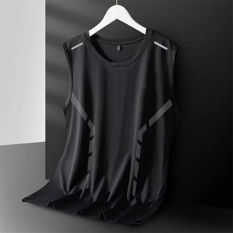 New Summer Ice Silk Quick-dry Sleeveless T-shirt Men Ultra-thin Cool-feeling Training Fitness Running Vest Men's Base Layer Vest