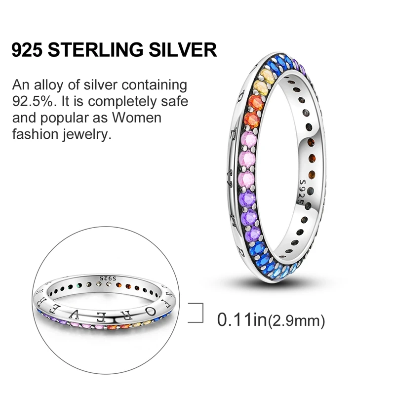 Actual 925 Sterling Silver Dazzling Gemstone Pavé Round Ring For Women\'s Wedding Party Jewelry Accessories