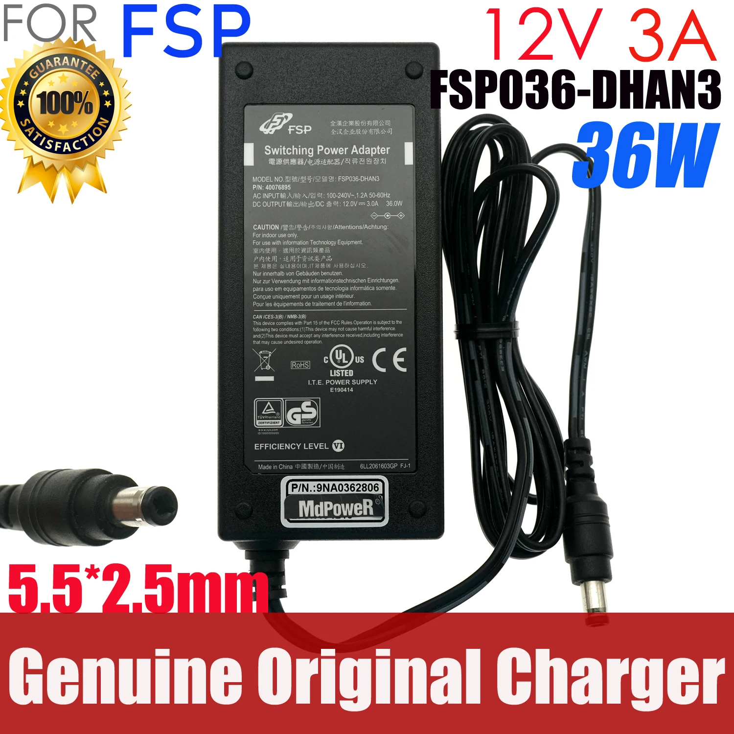 حقيقي FSP FSP036-1AD101C FSP036-DHAN3 12V 3A 36W 5.5*2.5mm AC محول شاحن التيار الكهربائي FSP036RHAN FSP036-RHAN2 FSP036-RAB #1