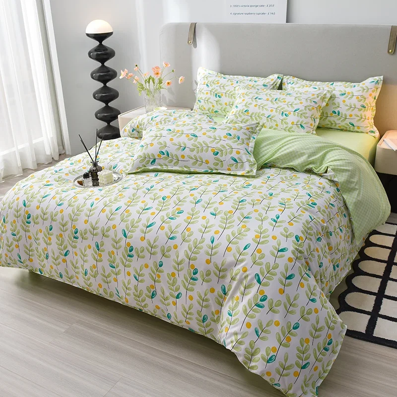 Green Plants Duvet Cover Queen Size Leaves Printed Comforter Covers Set 4pcs Botanical Bedding Set for Teens Adults Bedroom Deco