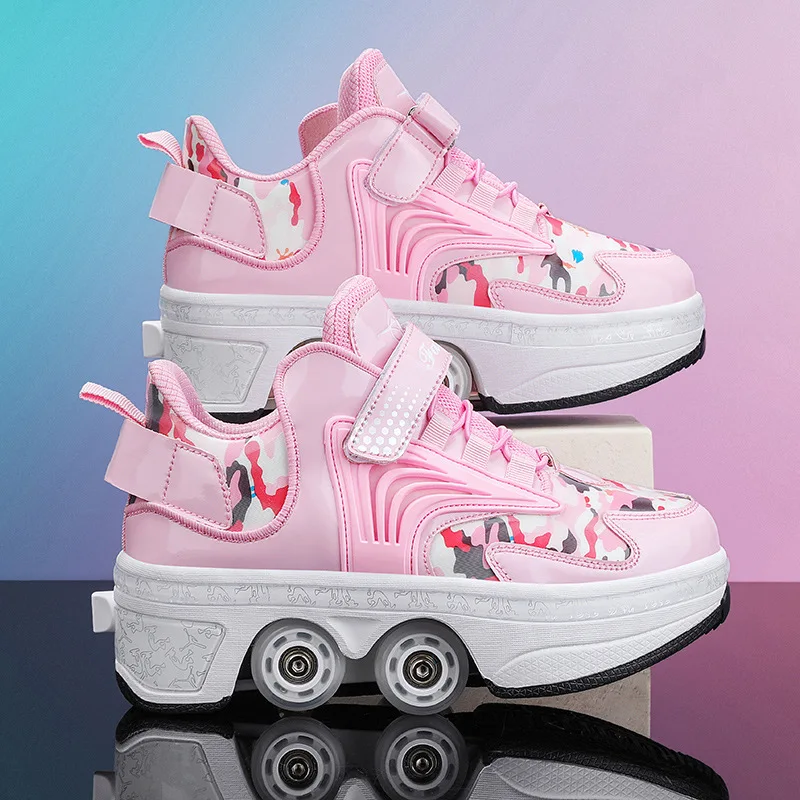 

Pop-up Roller Skates Streetwear Style 4 Wheel Retractable High Top Shoes Great Gift for Street Youth Boys Girls