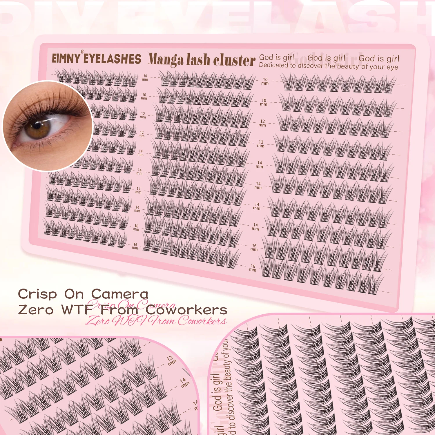 EIMNY Fischschwanz-Wimpern in verschiedenen Größen, 8–16 mm breiter Stiel, segmentierte Wimpern im natürlichen Stil für den Alltag und Partys – Detail 3