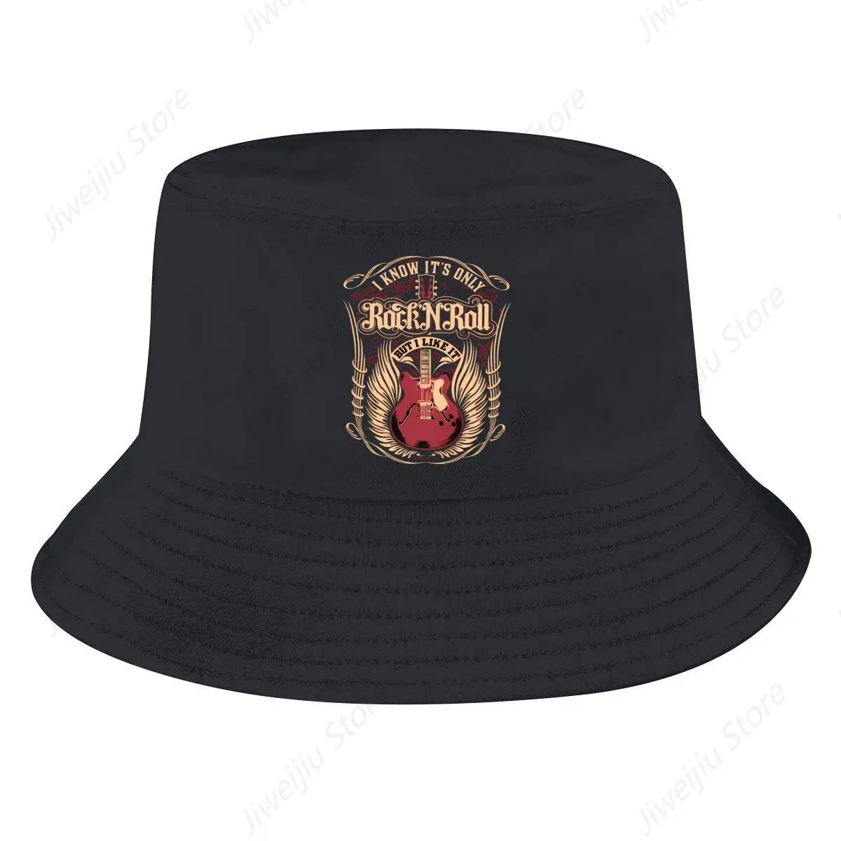 

Rock n Roll Unisex Bucket Hats Guitar Rock Hip Hop Fishing Sun Cap Fashion Style Designed