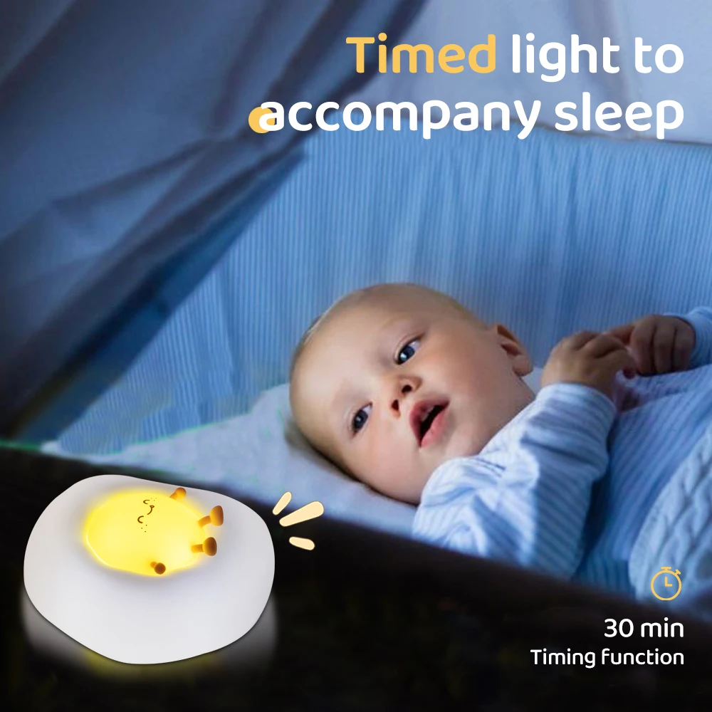 Lovely Egg Night Light With Timing Function USB Rechargeable Bedside Bedroom Pat Sleeping Lamp For Christmas Gifts