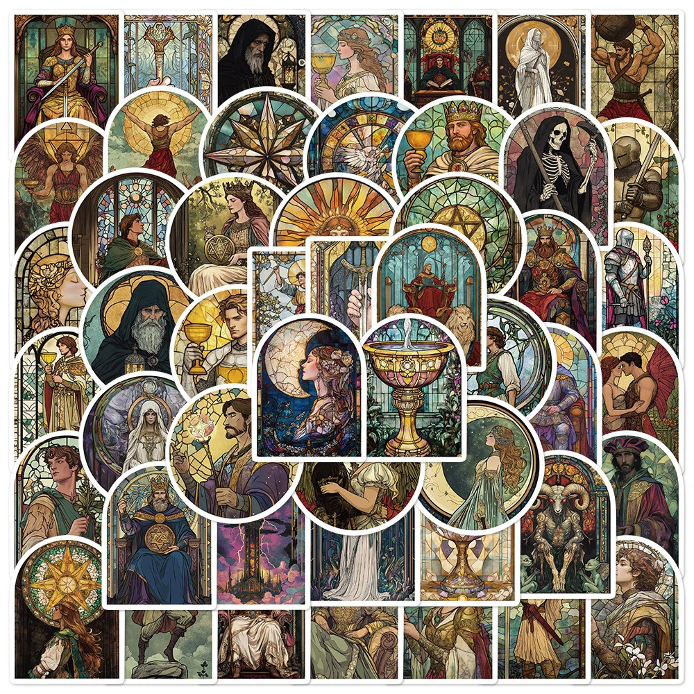 10/30/50pcs Cartoon Vintage Glass Tarot Cards Stickers Aesthetic DIY Scrapbook Phone Laptop Guitar Funny Graffiti Decals Packing