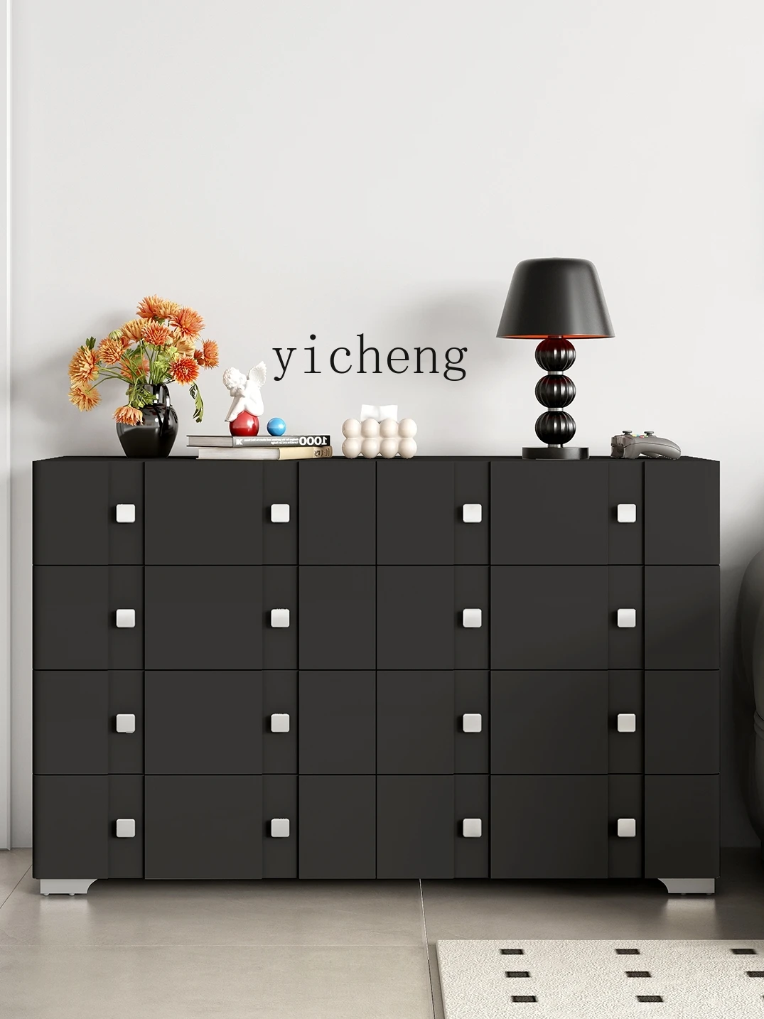 Yy Black Chest of Drawers Storage Cabinet Modern Minimalist Living Room Sofa Side Cabinet TV Cabinet