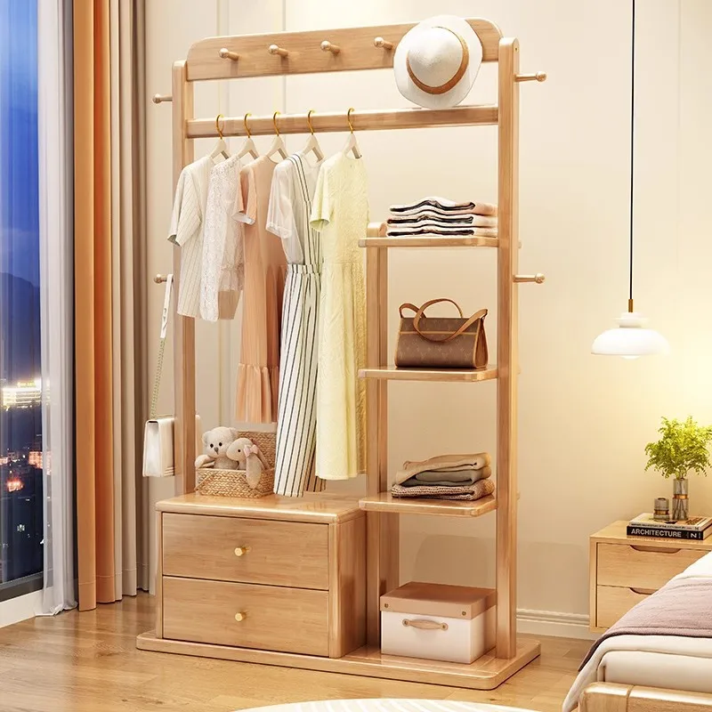 Coat rack Floor-to-ceiling solid wood hotel home bedroom Multi-scene multi-functional integration Modern simple large hanger