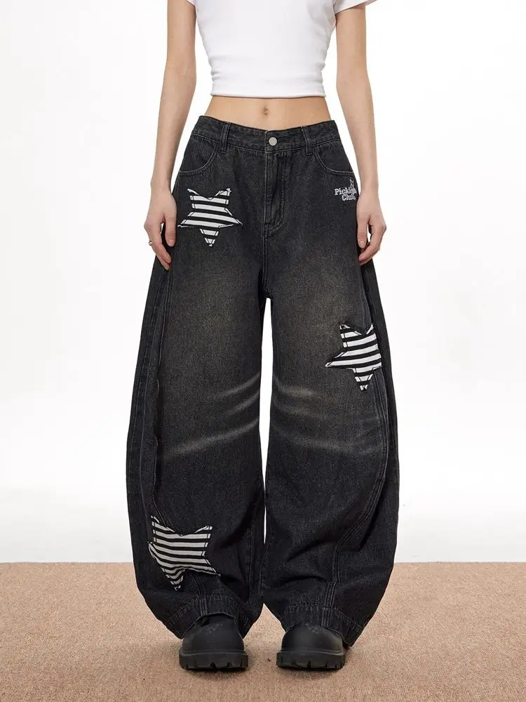 

Широкие джинсы в американском стиле, модные и крутые весной и осенью, повседневные свободные брюки со съемной тканевой нашивкой