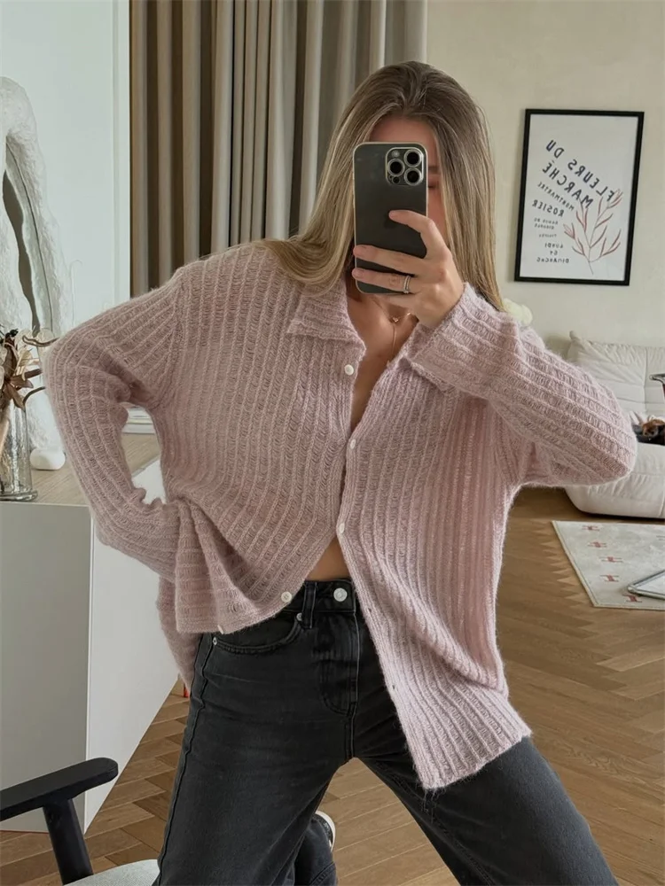 

Tossy Autumn Knit Sweater Cardigan Women's Hollow Out Loose Long Sleeve See-Through Ribbed Outwear Female Knitwear Cardigan New