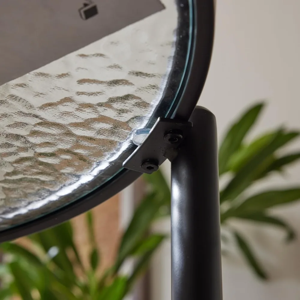 Rattan Coffee Table, Round Water-Wave Glass Metal Center Table, Modern Coffee Table with