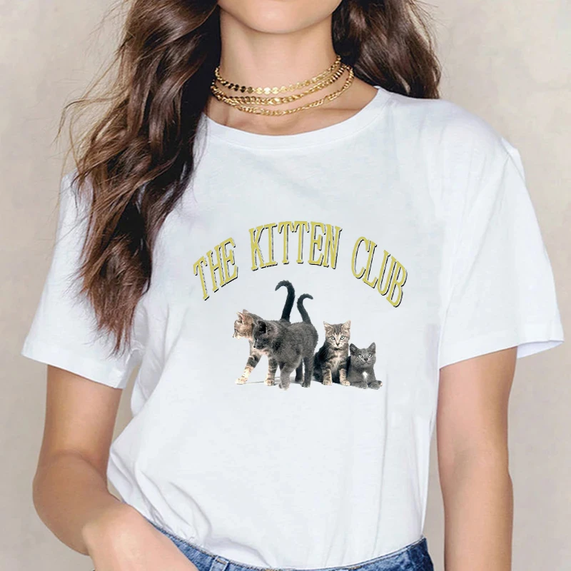 

Kawaii THE KITTEN CLUB Cute Women T Shirt The Kitten Club Streetwear Short Sleeve Oversized T Shirt Grunge Tops Y2k Egirl Tee