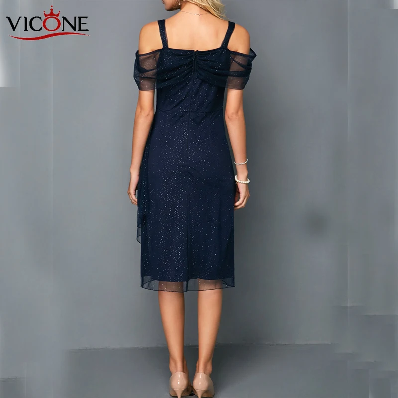 VICONE Sexy Spaghetti Strap Sheath Sequins Bodycon Women Dress Slim Lace Patchwork Mid-length Female Party Dress vestidos