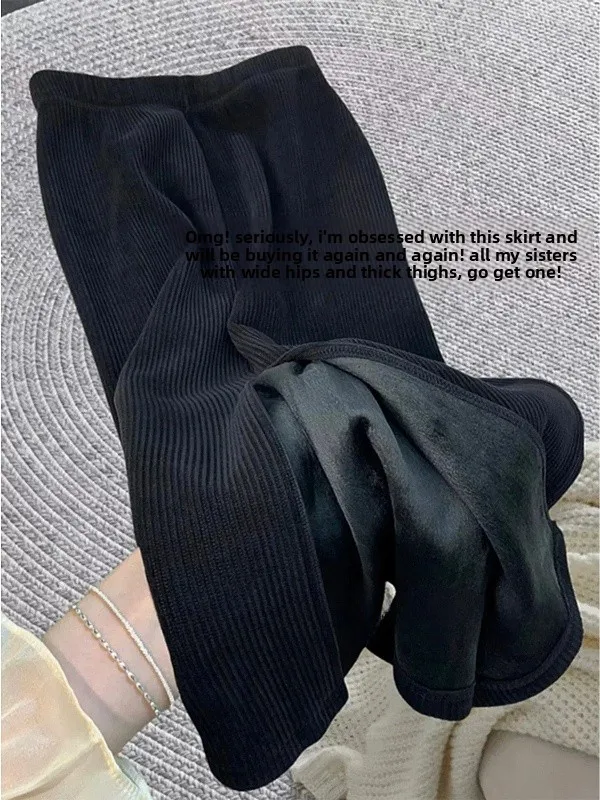 

Retro Straight Corduroy Skirt Autumn Winter plus Size Women's Slim A-Line Long Skirt Asymmetric High Waist Casual Wear