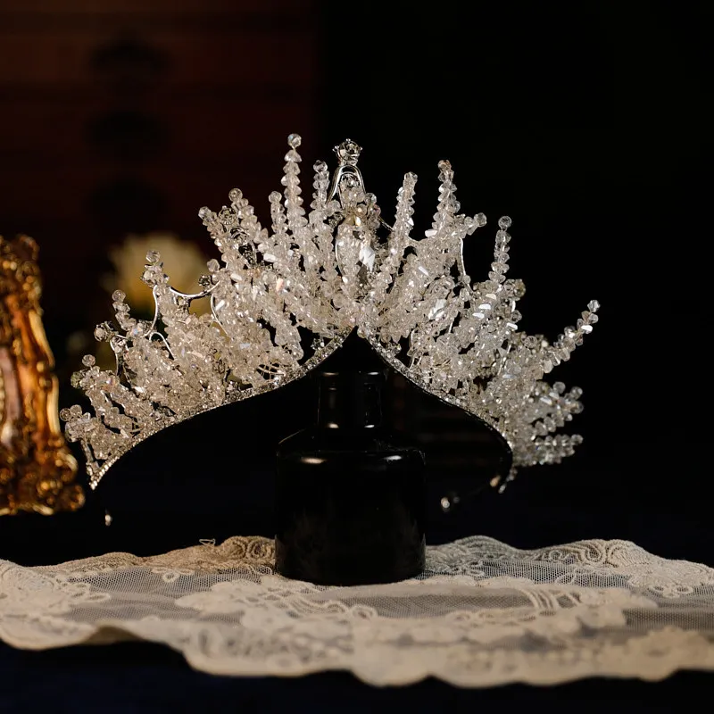 تاج الزفاف غطاء الرأس الكورية نمط الراقية أنيقة فاخرة الزفاف فستان رسمي اكسسوارات الإناث عيد ميلاد الكبار تاج
