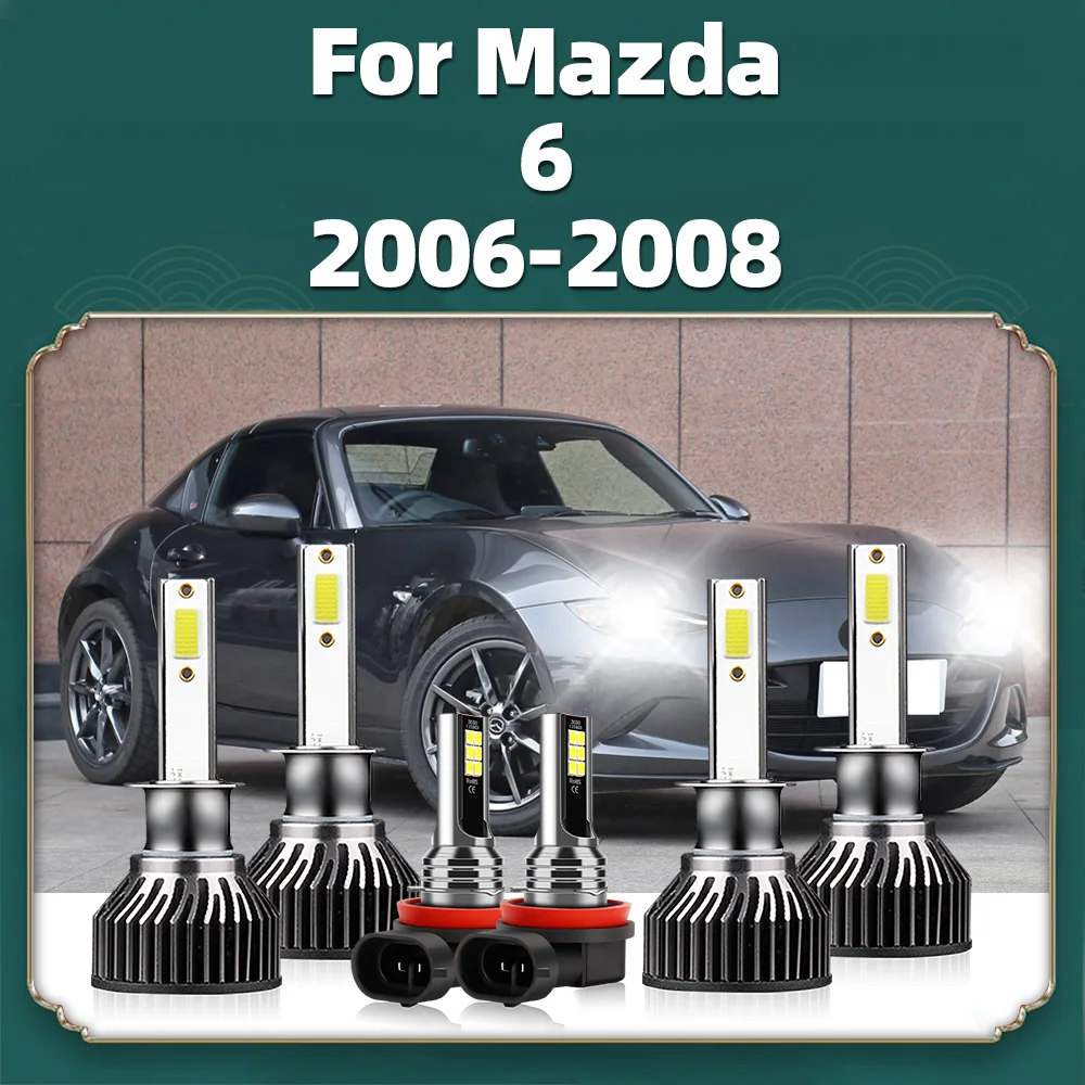 4/6PCS LED Headlight 10000LM 100W 6000K Bright White Turbo Bulbs High Low Beam Fog Lights For Mazda 6 2006 2007 2008