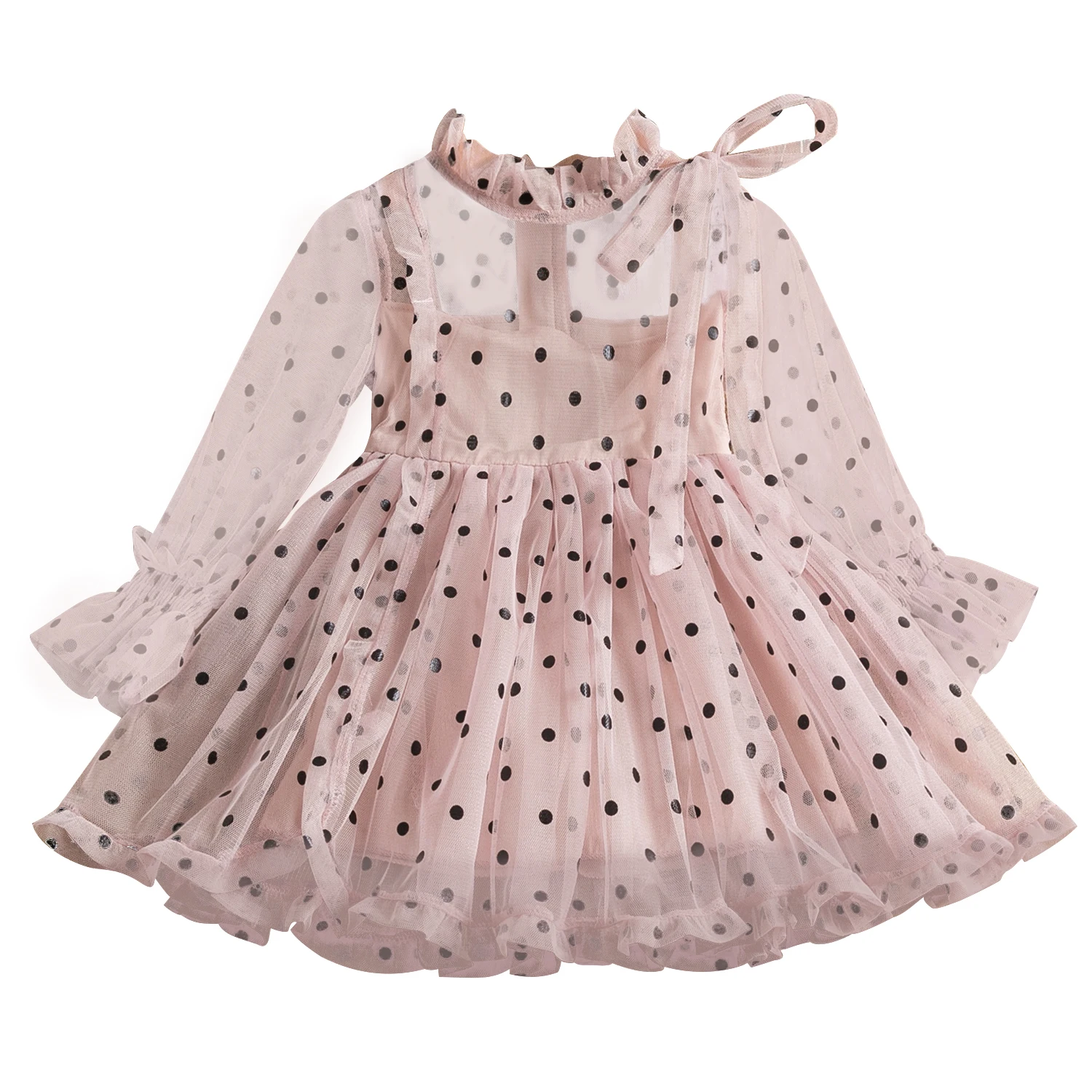 

2-7 Year Polka-dot Girls Princess Dress For Kids Spring Autumn Long Sleeve Elegant Birthday Party Gown Children Casual Clothes