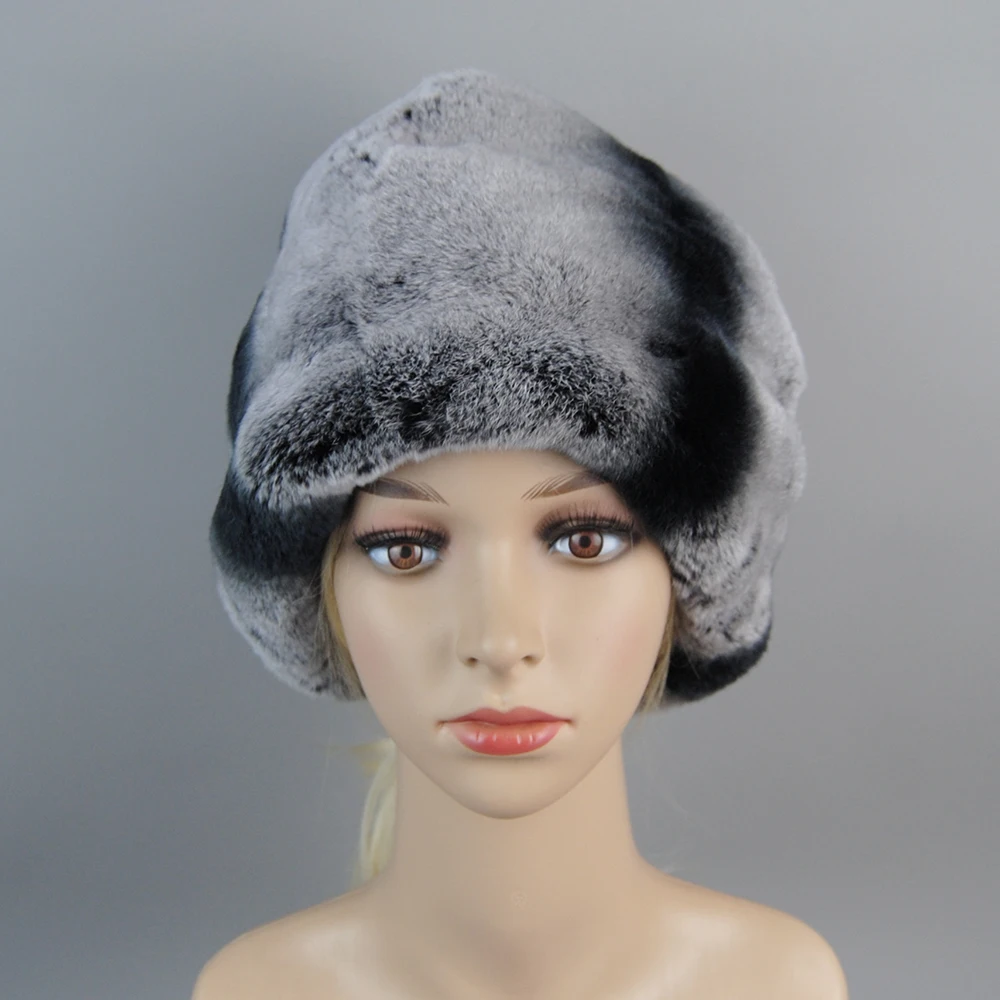 New 100% Real Natural Rex Rabbit Fur Big Fox Fur Ball caps Women Knitted Rex Rabbit Fur Skullies Lady Winter Rex Rabbit Fur Hats