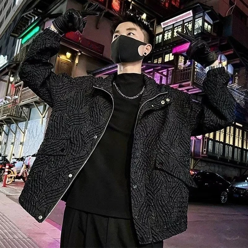 

Men's Stylish Wrinkled Leather Collar Jacket 2025 New Fashion Streetwear Outerwear for Spring Autumn Edgy Cool Look