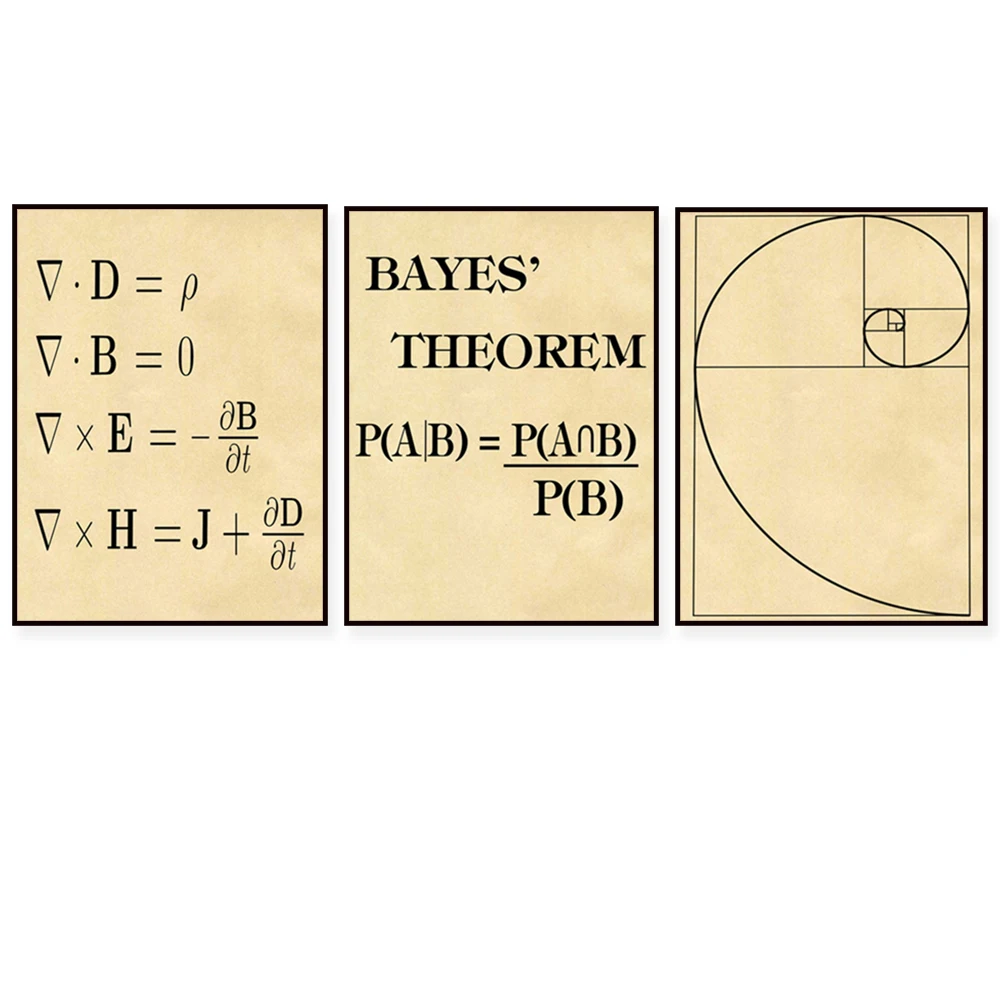 Bayes' Theorem, Equation Math, Fibonacci Spiral Poster Print Math Formula Poster Decor Gift