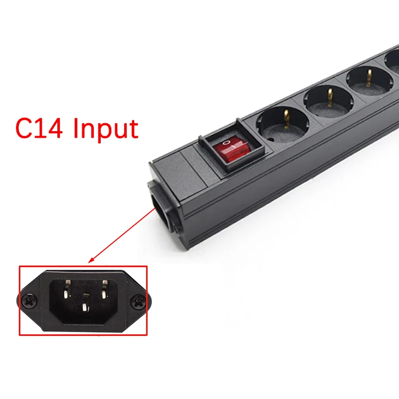 Aluminum Alloy Power Strip PDU Distribution Unit 8 Ways EU German Socket Outlets iec C14 Input NO extension cord