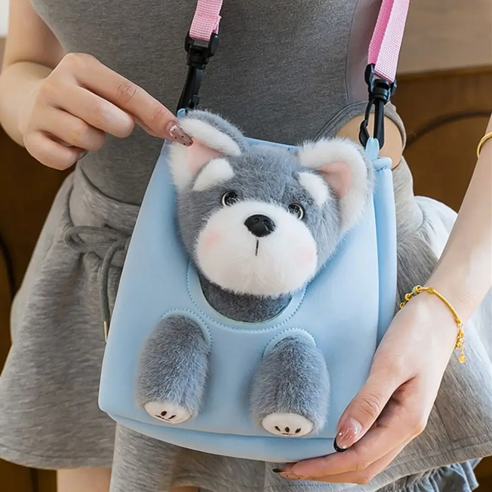 Zaino per cani Westie in cotone PP Borsa a tracolla per collezione Borsa in pelliccia per bambola di peluche Zaino per cani da corsa imbottito soffice e portatile