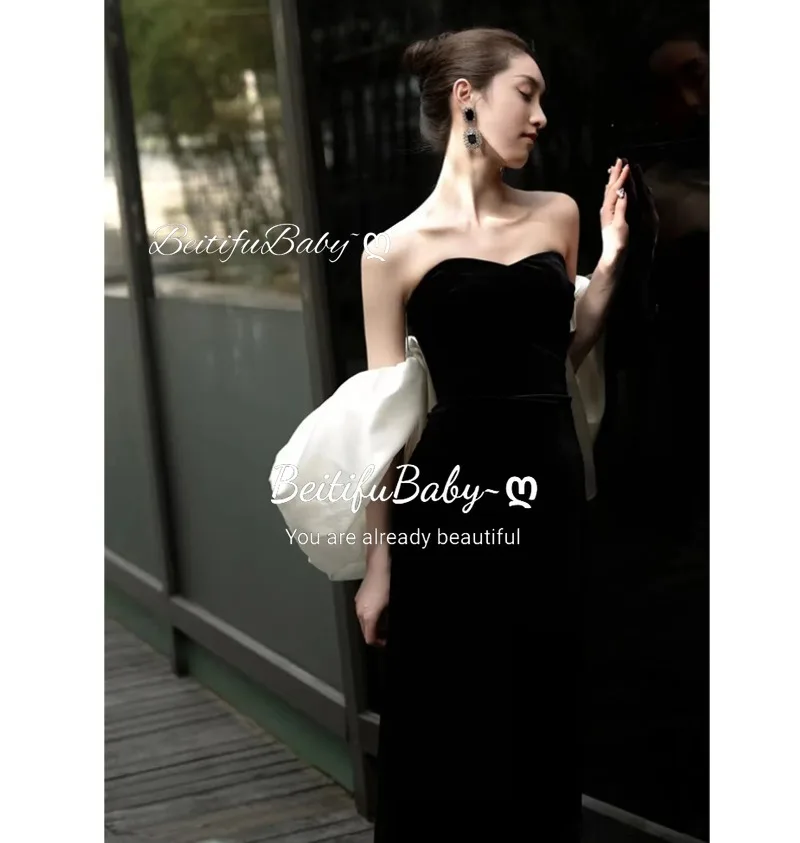 BeitifuBaby Black Strapless Evening Gown for Women Dress 2024 Elegant Zipper Mermaid Banquet Dresses for Wedding Party Vestidos