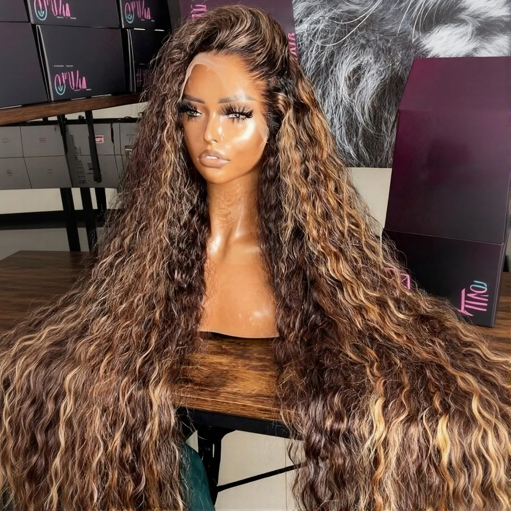 

250% Density Highlight Loose Deep Wave 13X4 Lace Front Wig 4/27 Honey Blonde Water Deep Wave Wigs For Women