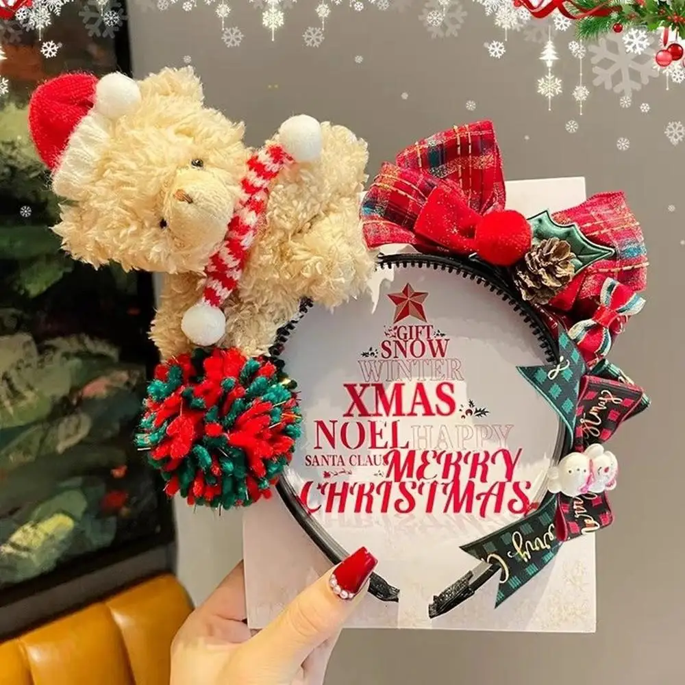 

Christmas Teddy Bear Headband Festival Plush Hair Accessory For Women Christmas Tree Bowknot Decoration Hair Band Party Dress Up