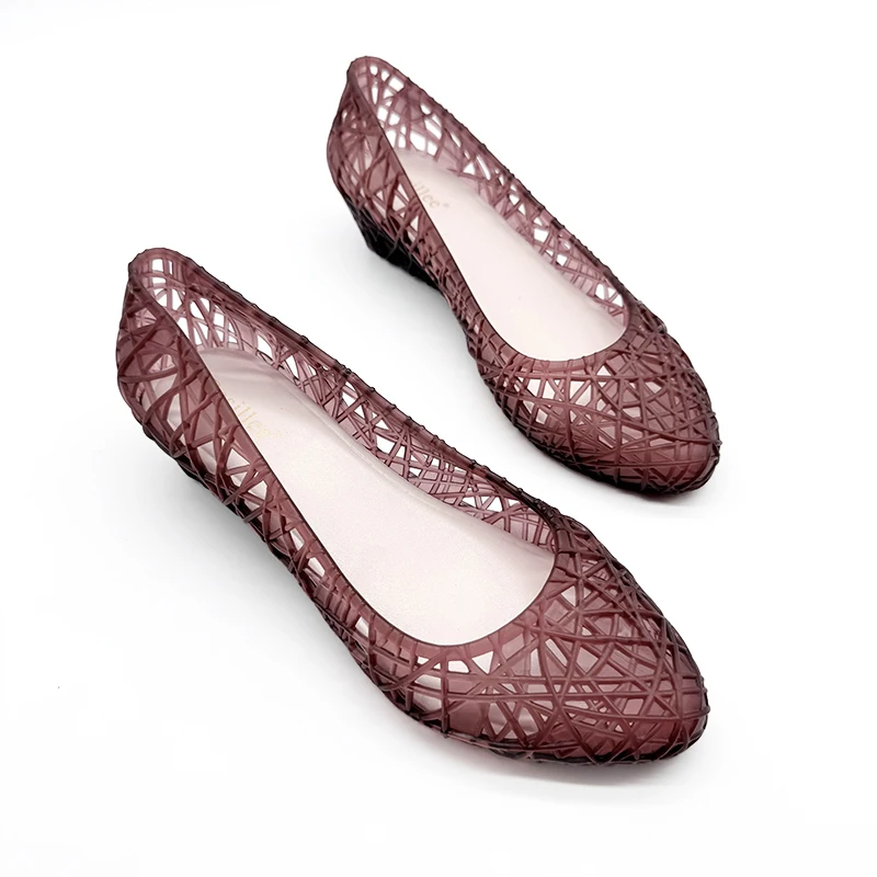 Resillee Nude Hollow Out Wedge Jelly Flats Women Summer Breathable Beach Sandals (Runs Small, Order One Size Up